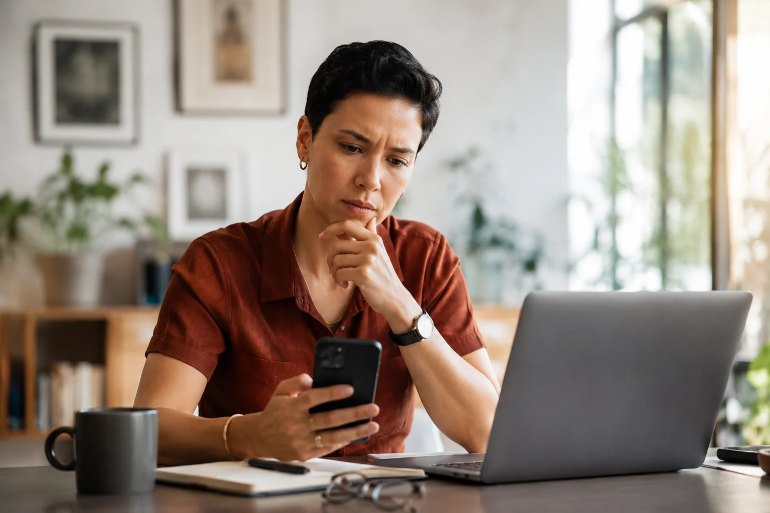 Business owner reviewing her online presence