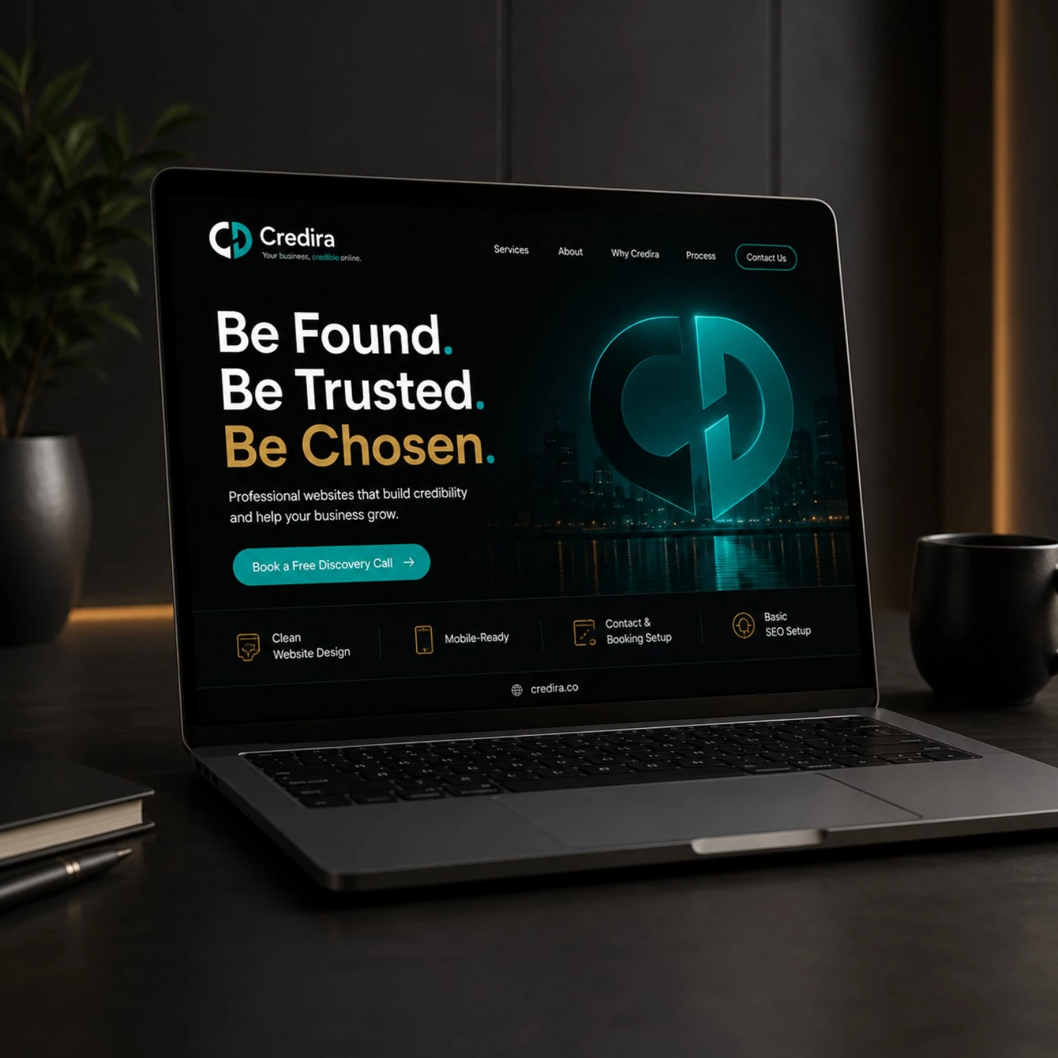 Laptop showing a Credira website concept